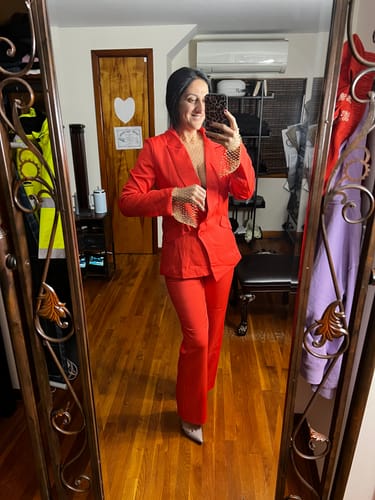 Customer photo review of Luxe Lifestyle Single Button Lapel Blazer and Pocketed Straight Suit Pants Set