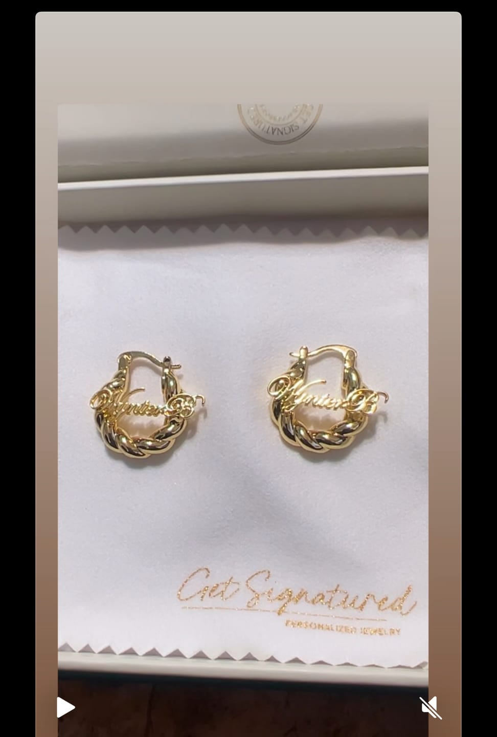 Customer photo review of Girl's Twisted Hoop Name Earrings