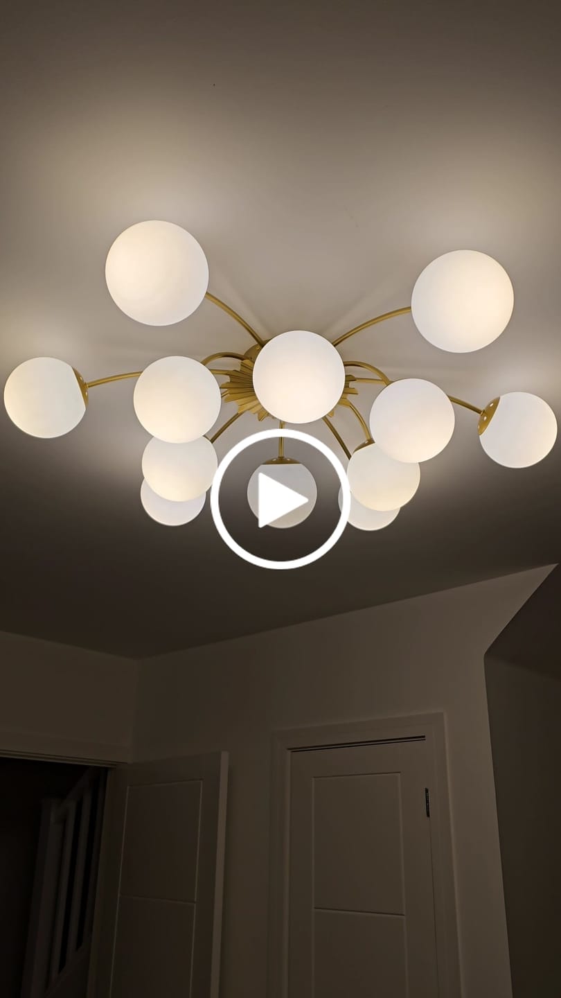 Customer video review of 12-Light Opal Glass Sputnik Semi Flush Chandelier
