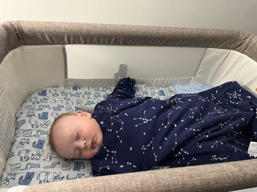 Customer photo review of Organic Cotton & Camel Wool Long Sleeve Sleep Sack 1.0 TOG - Navy Sky