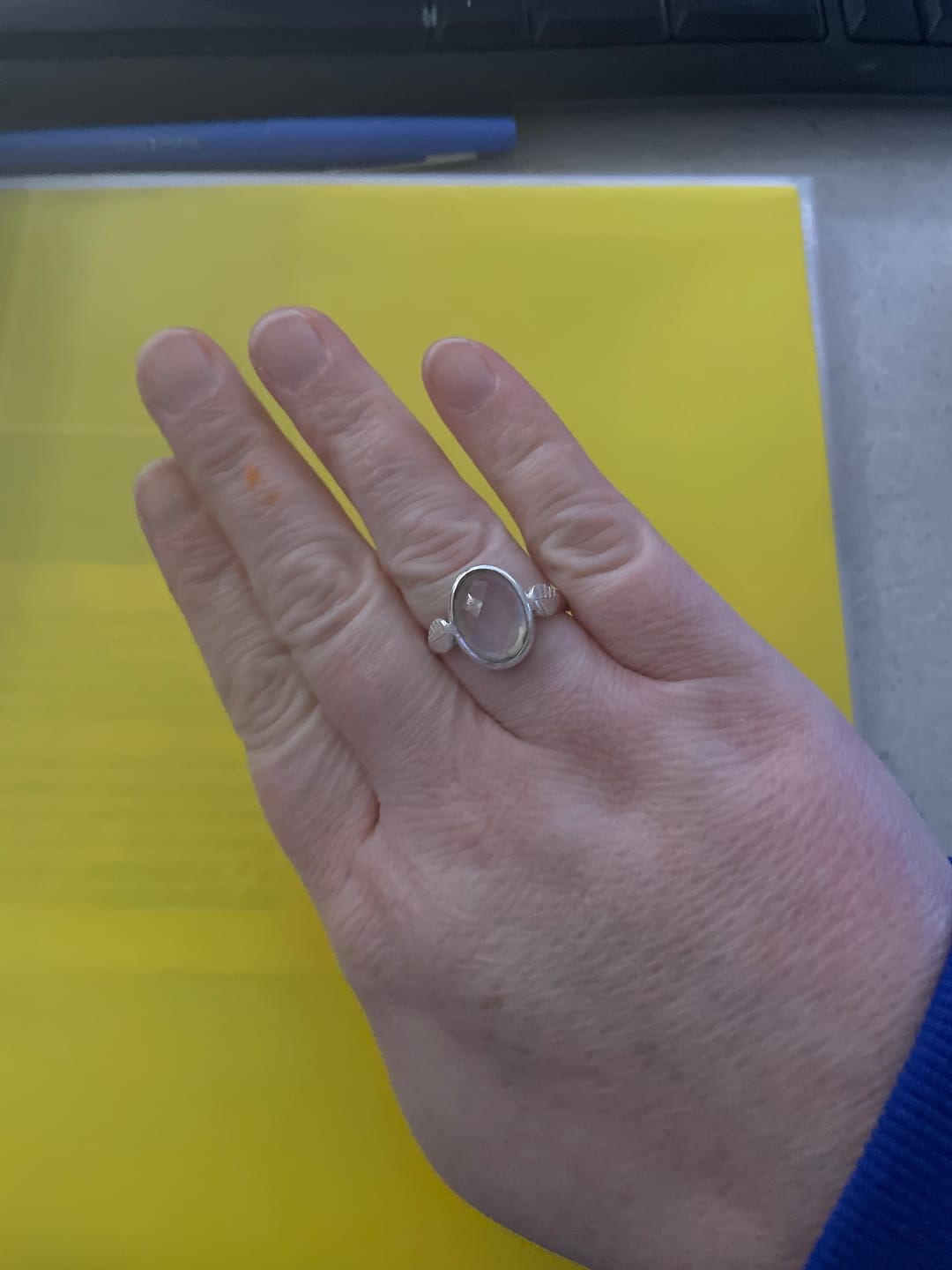 Customer photo review of Rose Quartz Leaf Ring Sterling Silver