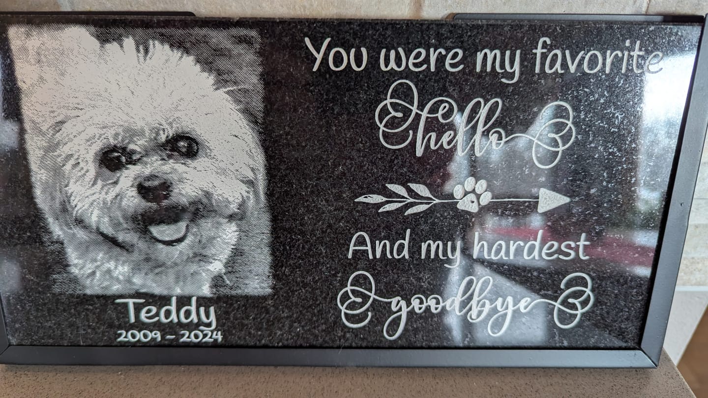 Customer photo review of Outdoor Personalized Dog Memorial Plaque You Were My Favorite Hello and My Hardest Goodbye Personalized Outdoor Plaque