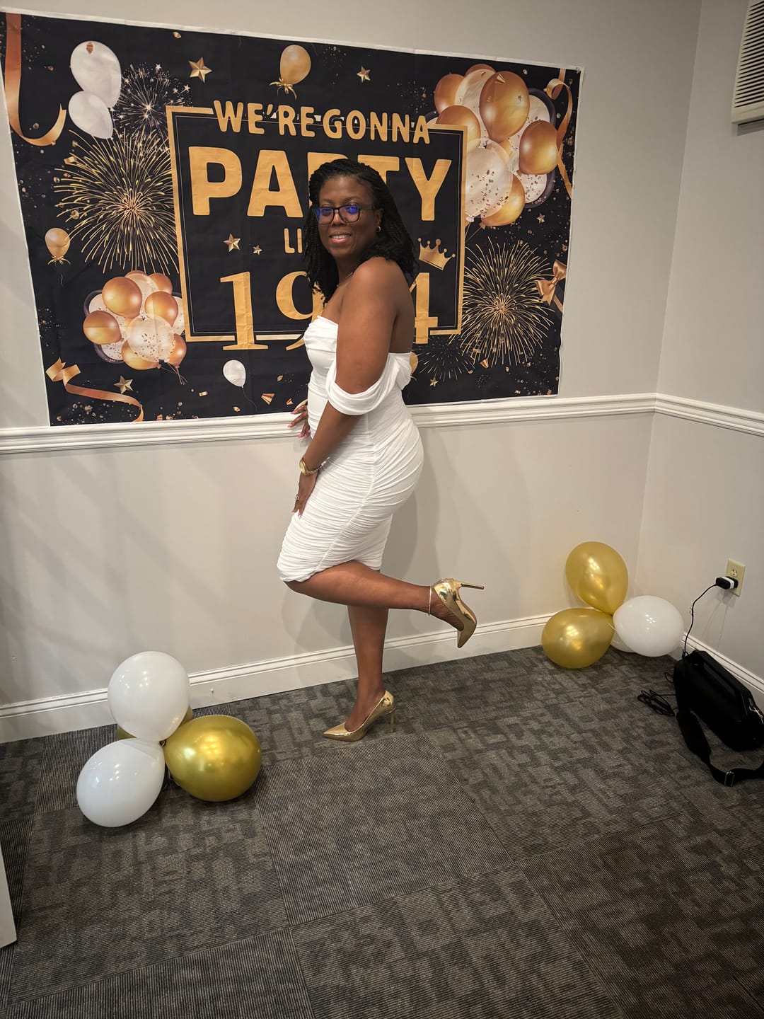 Customer photo review of Kat Mesh Off Shoulder Dress - White