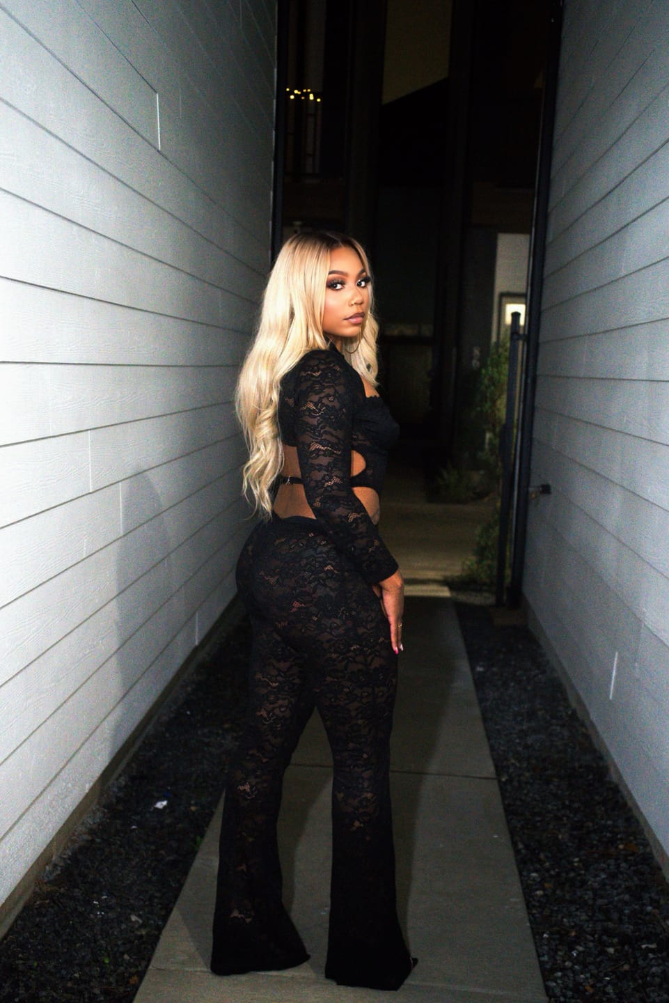 Customer photo review of Alyson Lace Side Cut Out Jumpsuit