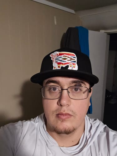 Customer photo review of Lazy J Ranch Black Serape Bull Classic Five Panel Trucker Hat