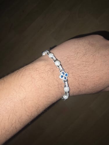 Customer photo review of MOISSANITE BLUE CLOVER LINK BRACELET. - WHITE GOLD
