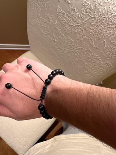 Customer photo review of Black Men's Bracelet Adjustable Drawstring & Natural Onyx
