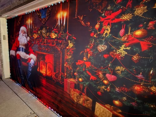 Customer photo review of Santa Claus Sitting In The Living Room Christmas Garage Door Cover Wrap Christmas Banner