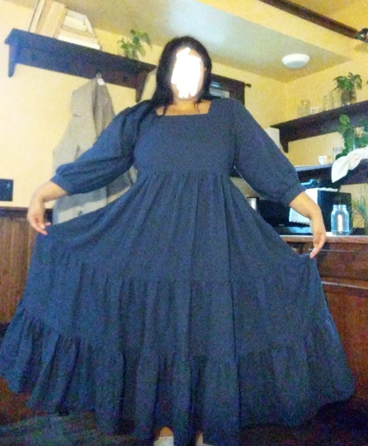 Customer photo review of Navy Blue Warm Cotton Waffle Tier Maxi Dress