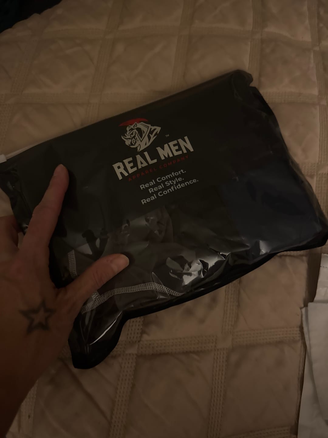 Customer photo review of Nylon 7in Boxer Briefs V-Fly 3pk Black/Dark Blue/Gray