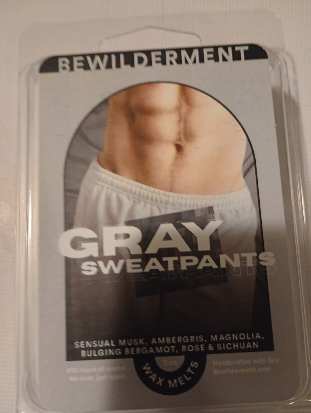 Customer photo review of Gray Sweatpants Wax Melts