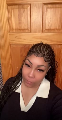 Customer photo review of Biggy Bohemian Cornrow Braided Wig, Swiss Full Lace, Black Color, Waist Length, Standard Density.