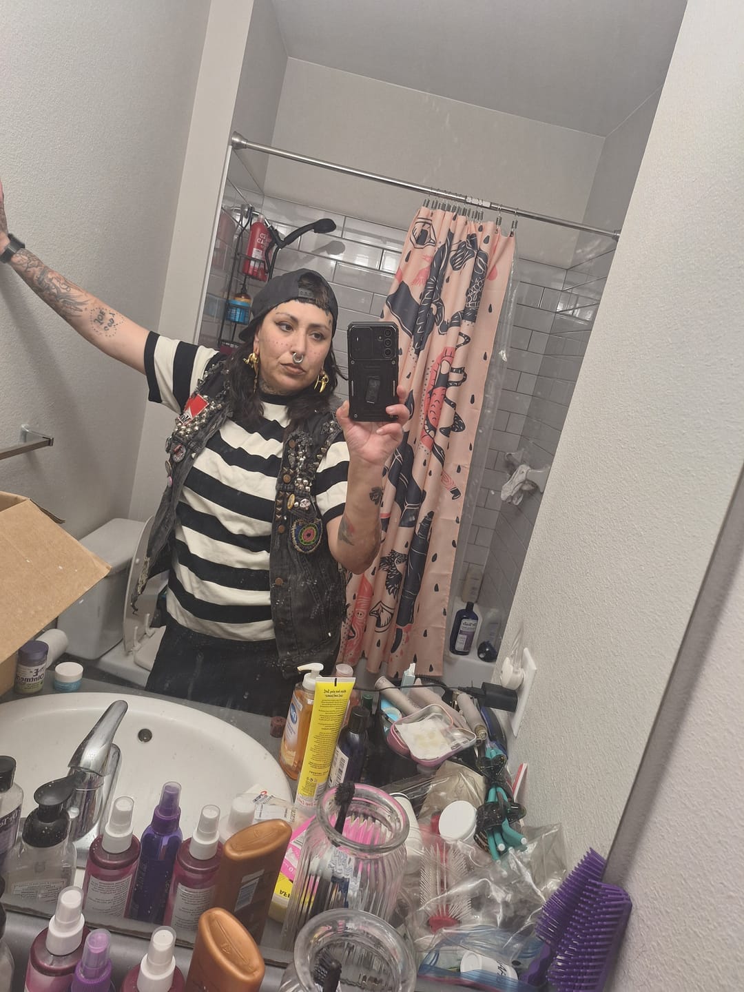 Customer photo review of Heavyweight Cotton Wide Striped T-Shirt - Black/White