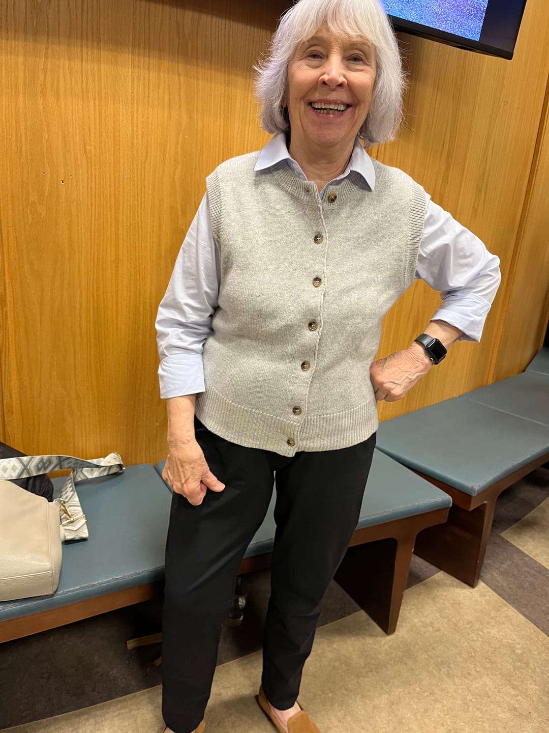 Customer photo review of Mist Grey Luxury Cashmere Crew Neck Waistcoat Medium UK 12-14