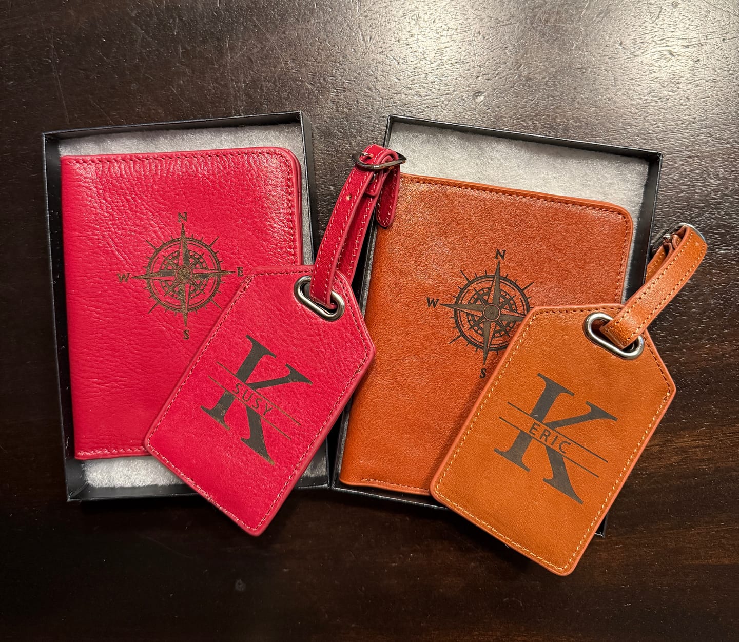Customer photo review of Personalized Leather Passport Holder and Luggage Tag Set