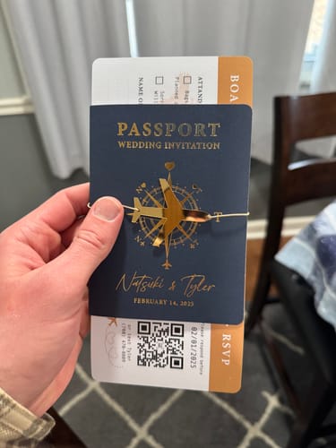 Customer photo review of Navy Blue Passport Wedding Invitation