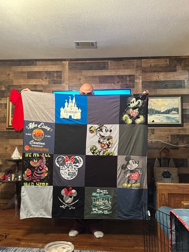 T-shirt quilt with disney, mickey mouse themes by Beth from TX
