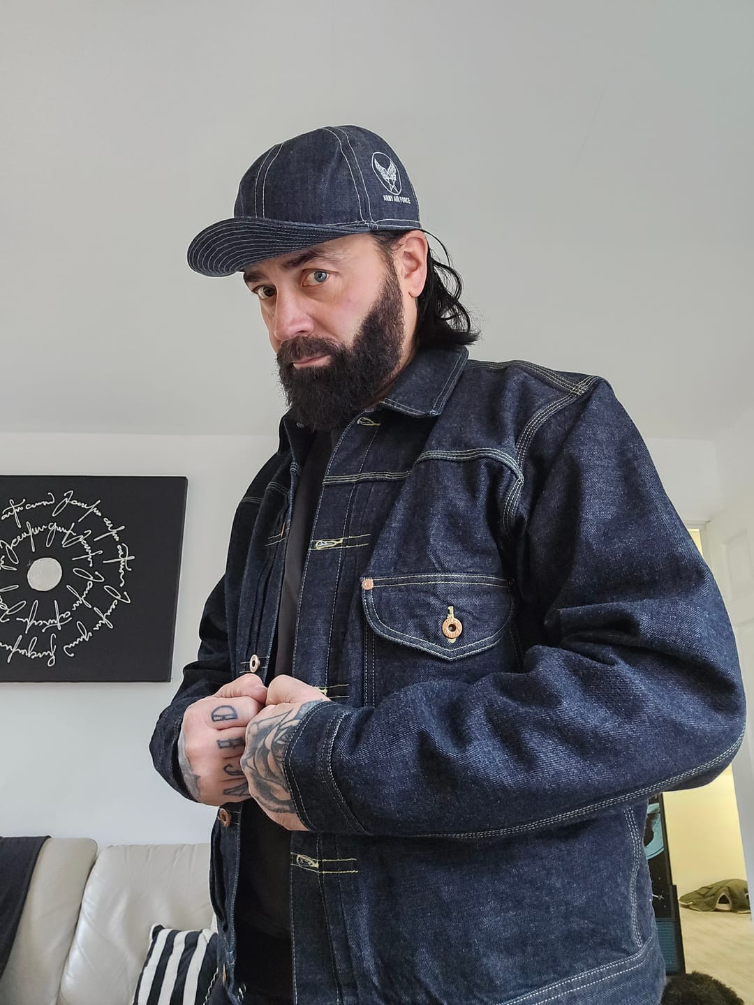 Customer photo review of Slub Pearl Yarn Indigo Denim Carpenter Pants