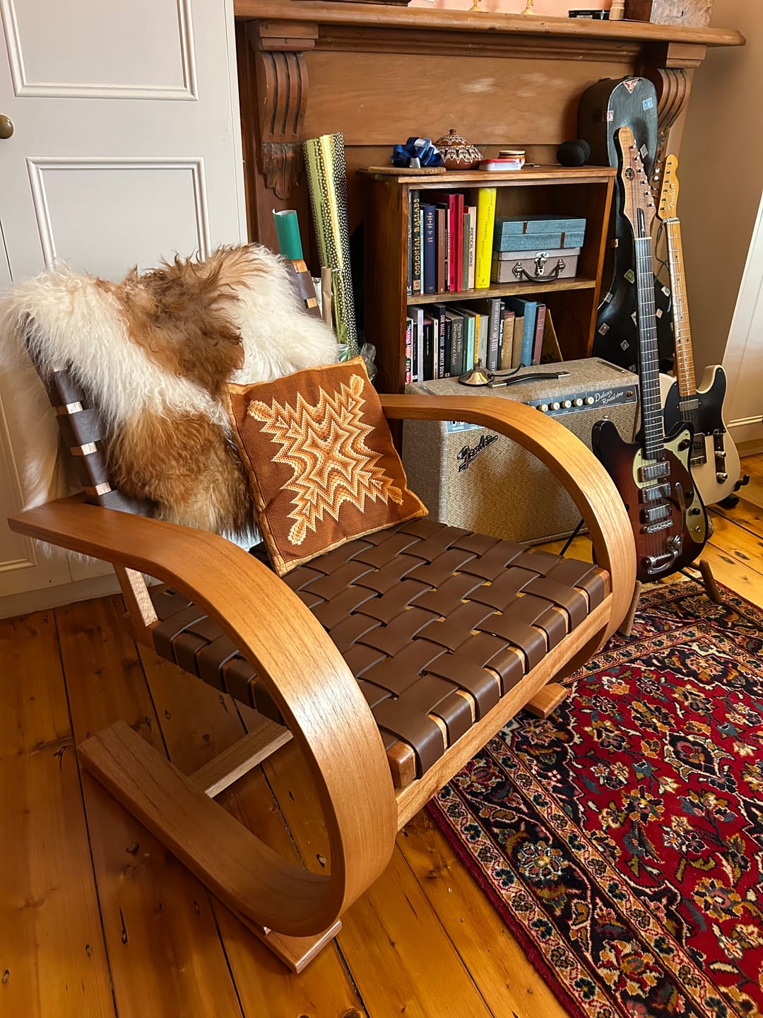 Customer photo review of French Modernist Armchair | Full-Grain Leather Woven