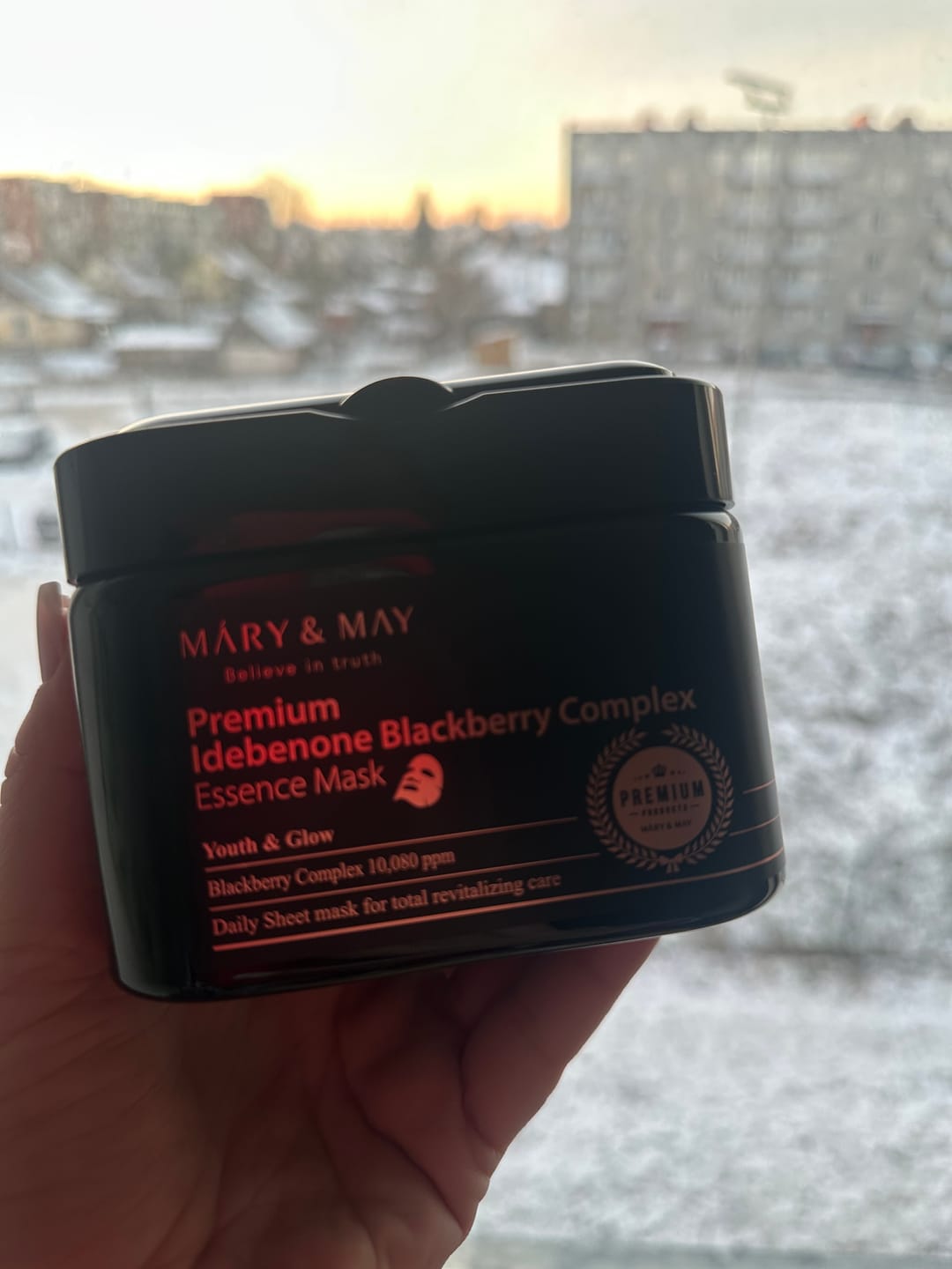 Customer photo review of Antioksidanta masku komplekts ar idebenonu Mary&May Premium Idebenone Blackberry Complex Essence Mask