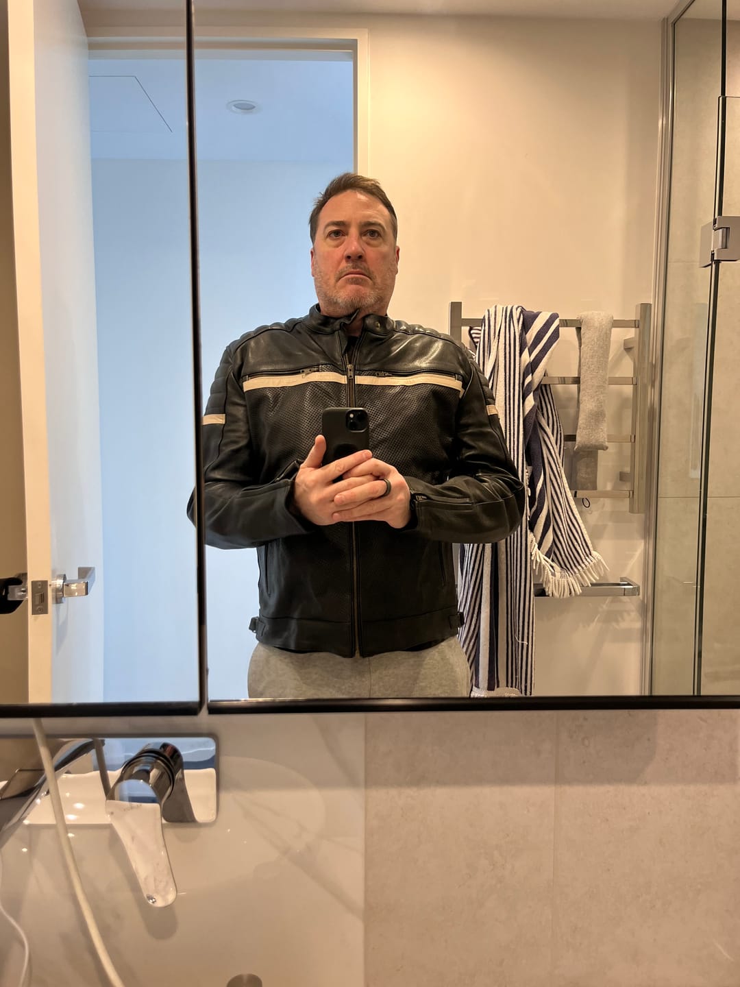 Customer photo review of Black Cafe Racer Premium Leather Armored Motorcycle Jacket