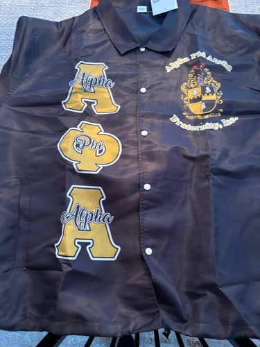 Customer photo review of Personalized Alpha Phi Alpha Crossing Jackets Black 1906 Alpha Sphinx Style 2