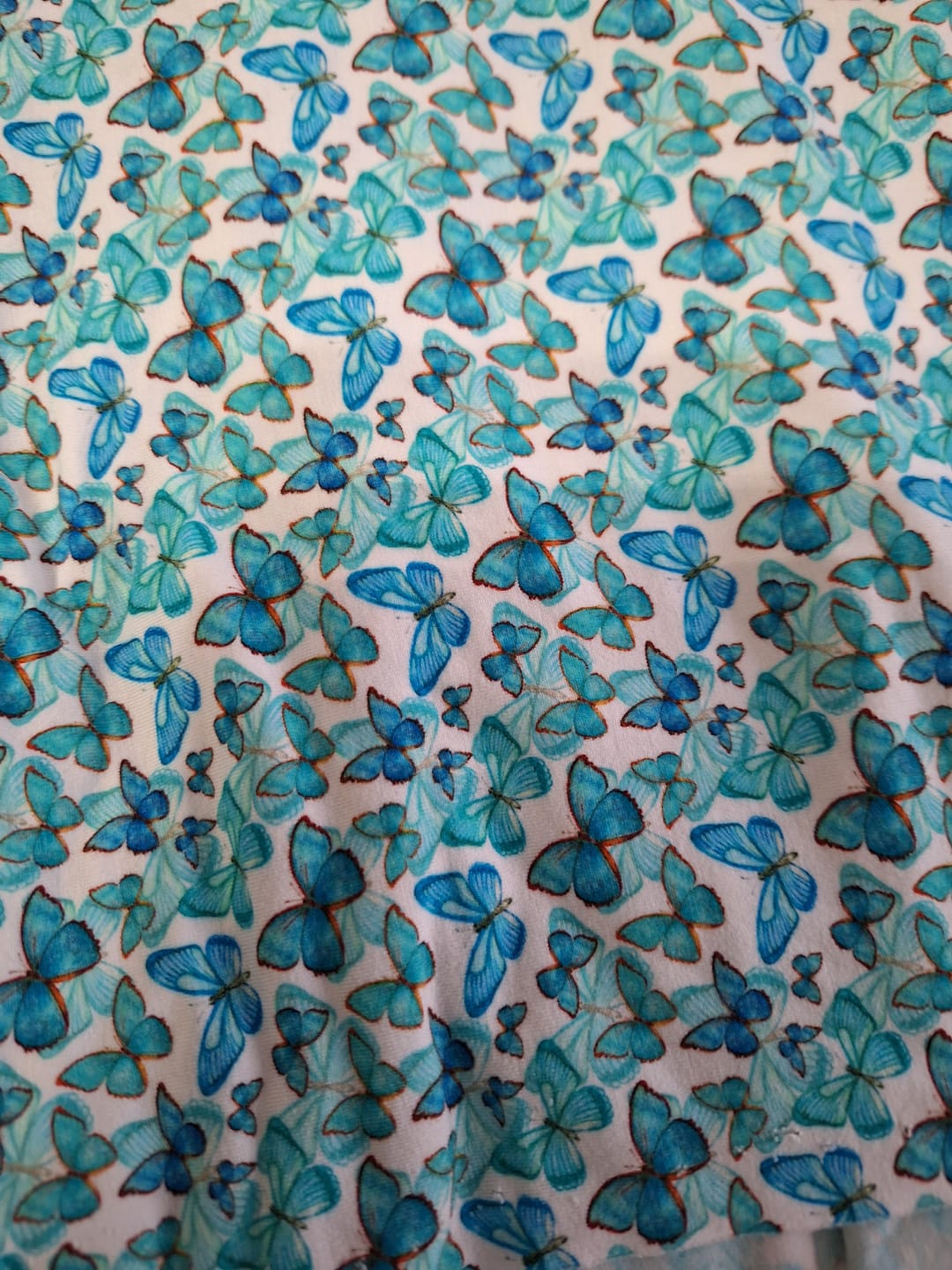 Customer photo review of Blue and Teal Butterflies Bamboo Jersey Fabric