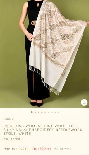 Customer photo review of Pashtush Womens Fine Woollen, Silky Nalki Embroidery Needlework Stole, White