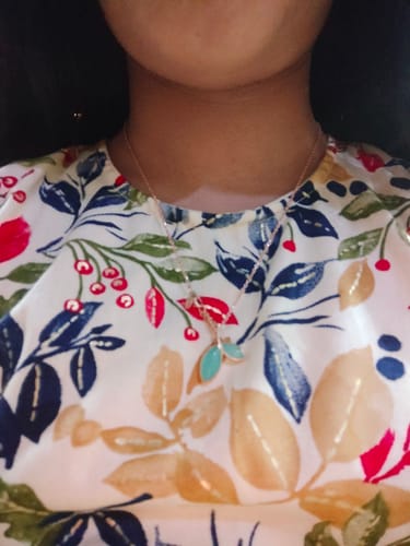 Customer photo review of Rose Gold Aqua Dual Chalcedony Leaf Pendant