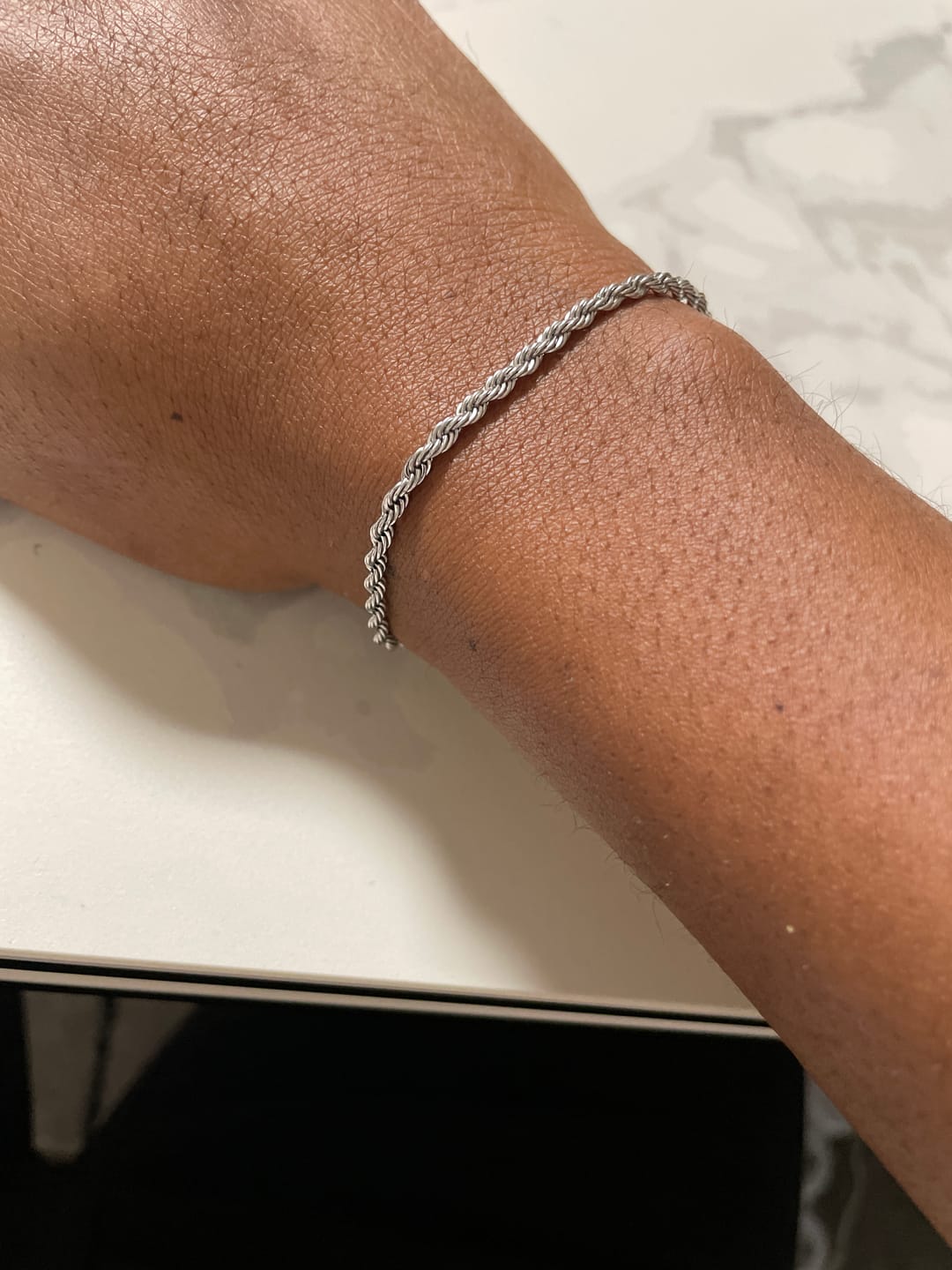 Customer photo review of CLEAN ROPE BRACELET. - 3MM WHITE GOLD