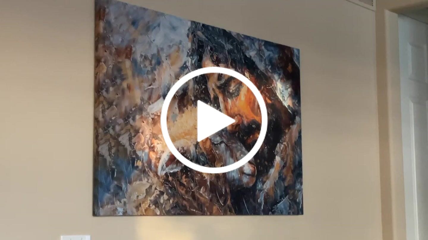 Customer video review of Abstract Painting of Jesus and Lost Lamb Wall Art Canvas