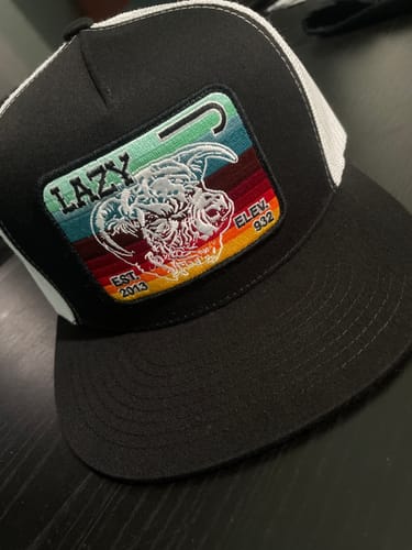 Customer photo review of Lazy J Ranch Black & White Serape Elevation Classic Five Panel Trucker Hat