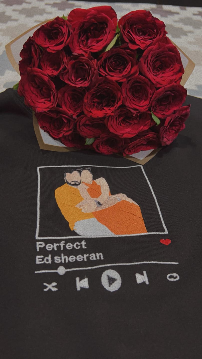 Customer photo review of Mystichot Custom Embroidered Sweatshirt Portrait Music Player Couple Family Gift