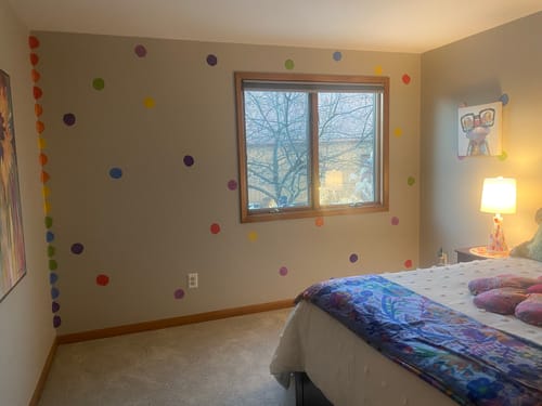 Customer photo review of Watercolor Polka Dot Wall Decals - Rainbow Colors