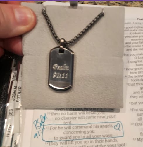 Customer photo review of Gun Metal Reversible Dog Tag