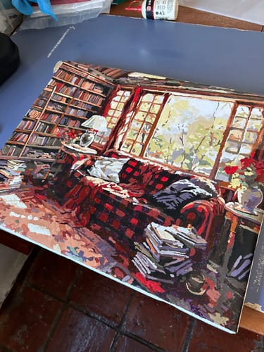 Customer photo review of Reader's Haven - A Bookshelf Painting by Numbers Kit