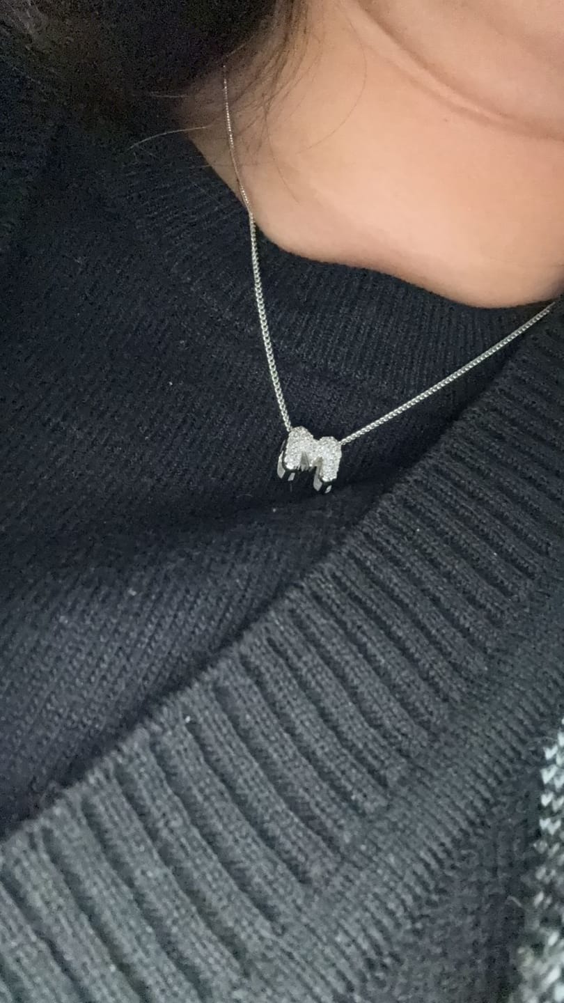 Customer photo review of Collar Plateado Inicial Mini Bubble Zirconias