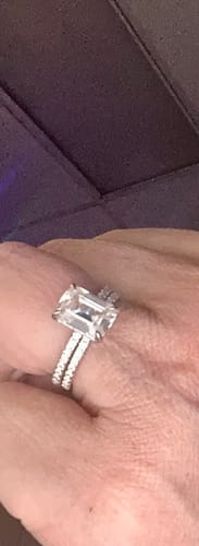 Customer photo review of Louily Classic Emerald Cut Wedding Ring Set In Sterling Silver