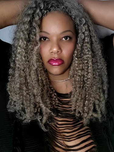 Customer photo review of Luvwin 13x4 Salt And Pepper Long Deep Curly Glueless Gray Color Pre-Cut Lace Wig