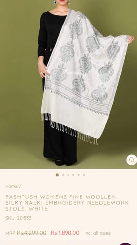 Customer photo review of Pashtush Womens Fine Woollen, Silky Nalki Embroidery Needlework Stole, White