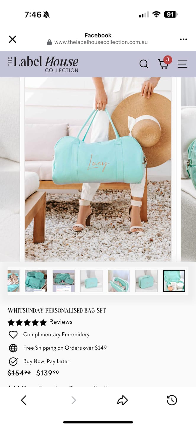 Customer photo review of Whitsunday Personalised Bag Set