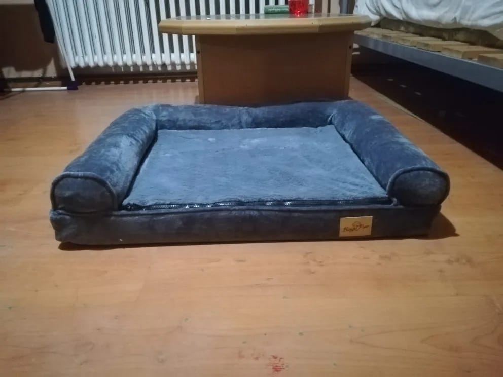 Customer photo review of Calming Dog Bed M to XXL – Orthopaedic Memory Foam with Waterproof, Removable Plush Cover for Small to Large Dogs