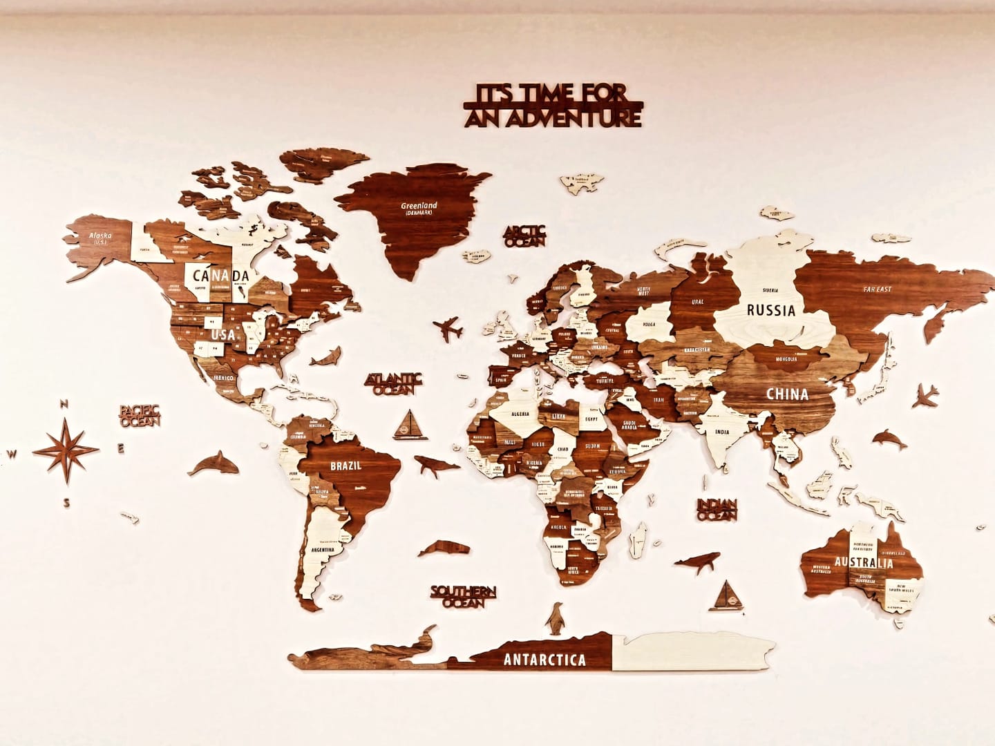 Customer photo review of Wooden World Map Wall Art - 3d Wood Push Pin Maps, Multicolor