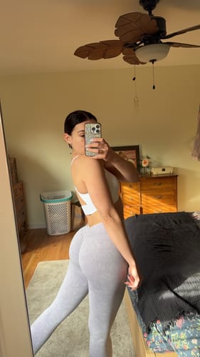 Customer photo review of Lilac Acid Wash Low V-Back Scrunch Butt Leggings