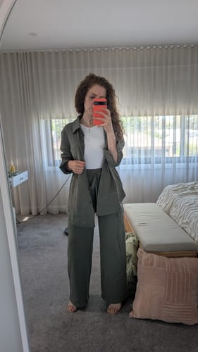 Customer photo review of Oversized Cotton Shacket - Oakmoss XS