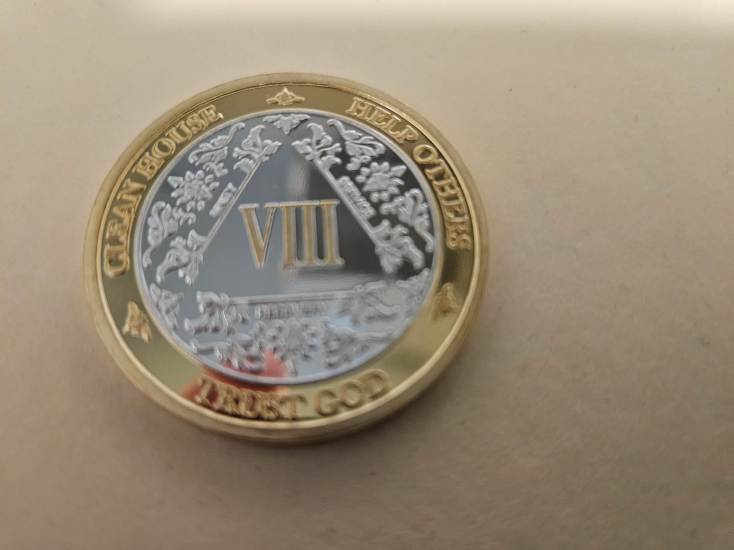 Customer photo review of 8 Year 40mm Gold & Silver AA Medallion - Bi-Plate Fancy Eight Year Chip/Coin