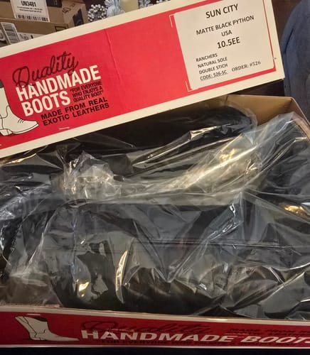 Customer photo review of Matte Black Python Boots