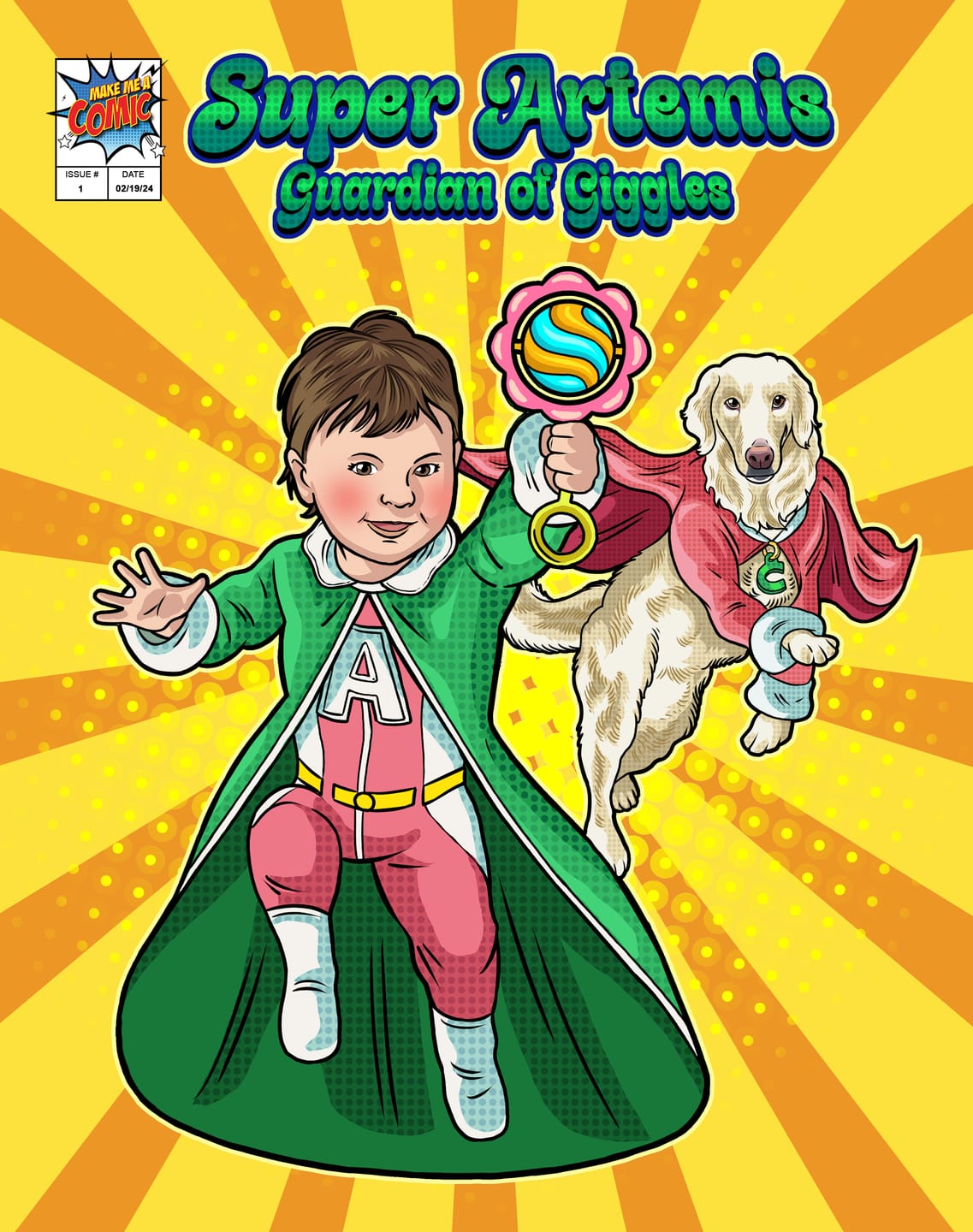 Customer photo review of Turn someone you love into a comic character on their very own custom comic book cover