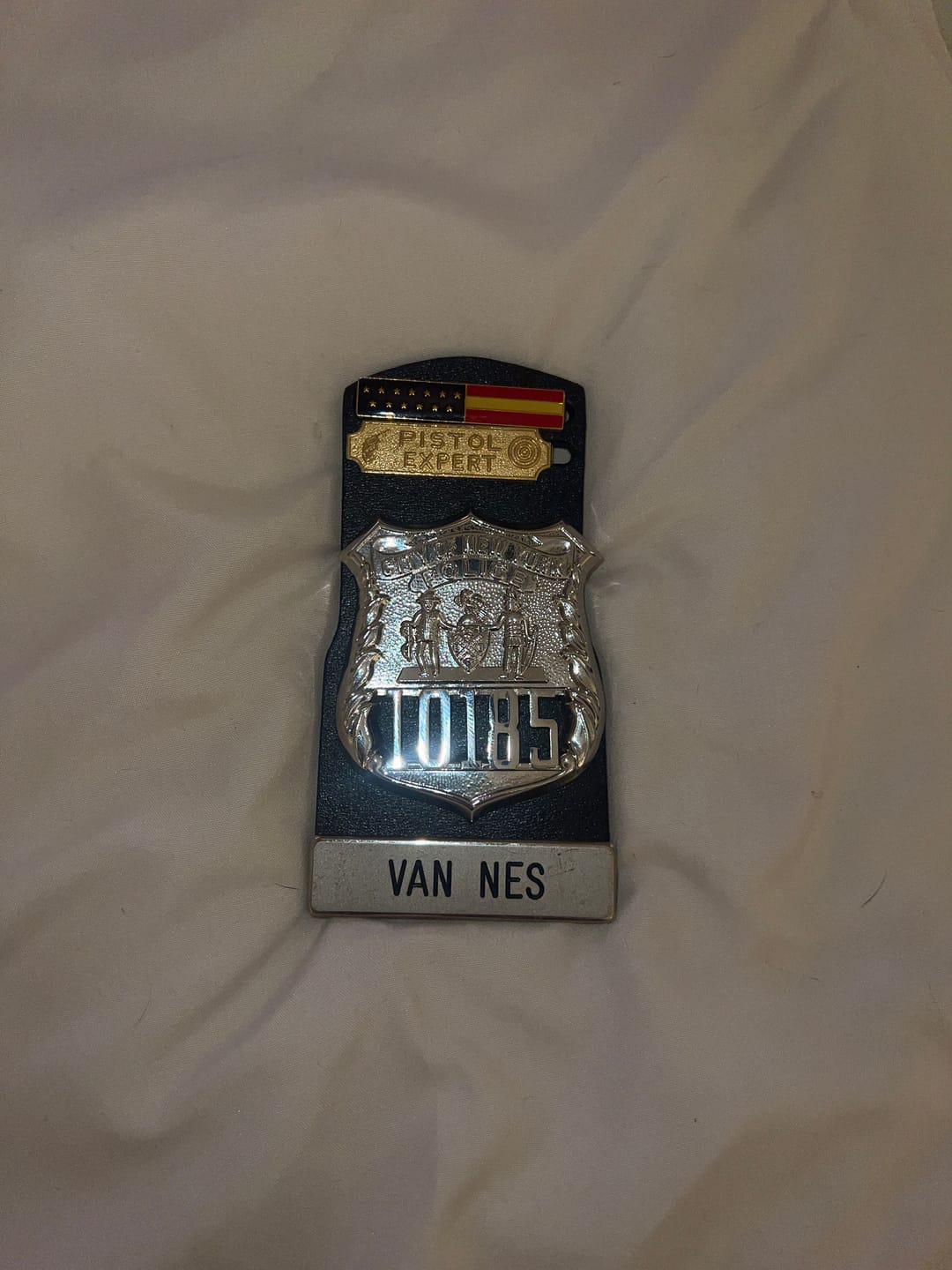 Customer photo review of NY New York Police Officer Badge Replica Movie Props *Customizable Badge Number*
