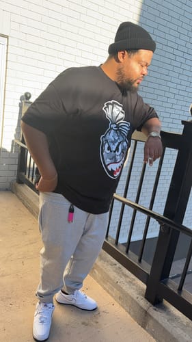 Customer photo review of Grey Camo Money Bag - Black T-Shirt